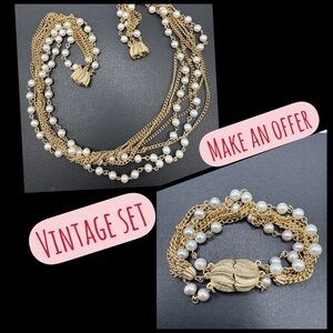 Elegant Vintage Gold and Pearl Necklace Set